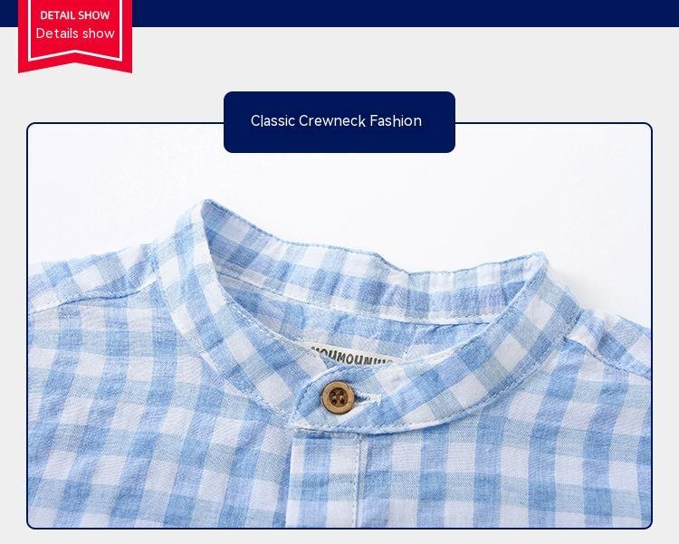 Boys' Cotton Plaid Short Sleeve Shirt | Blue & Grey Check