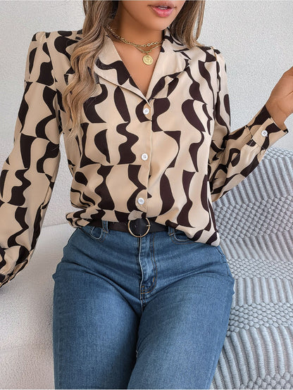 Women's Colour Block Long Sleeve Shirt | Notched Lapel