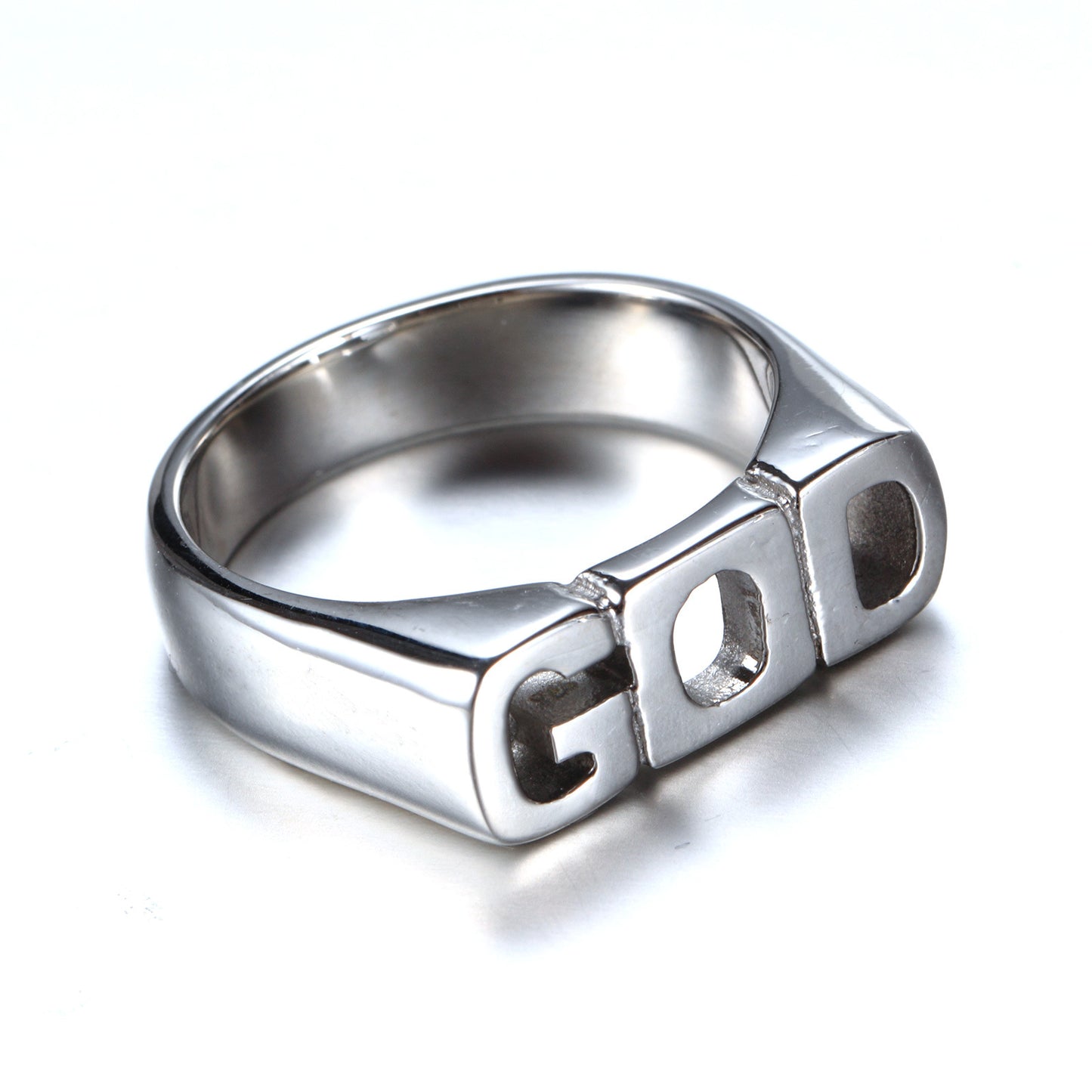 Men's Titanium Steel GOD Letter Ring – Geometric Electroplated Band