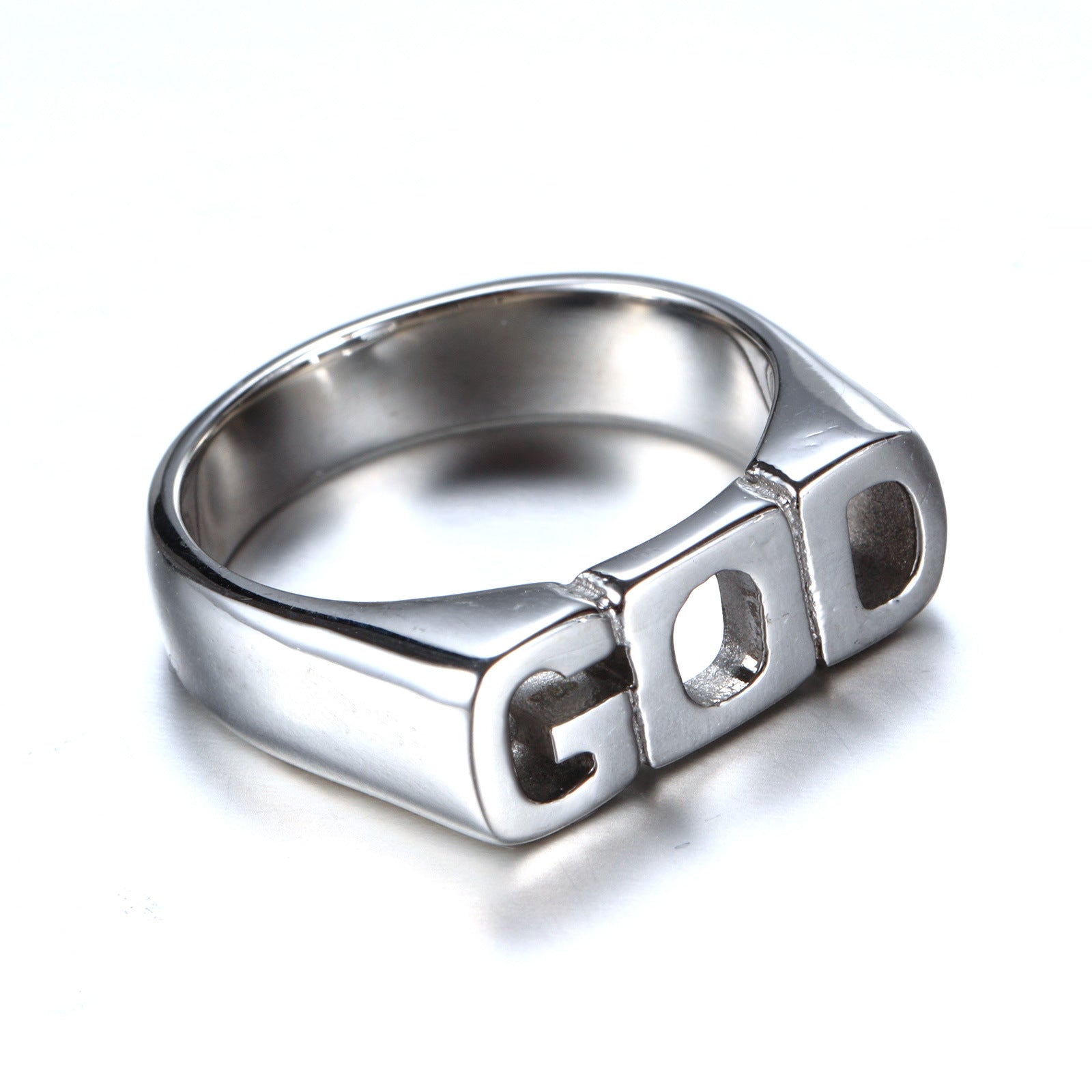 Men's Titanium Steel GOD Letter Ring – Geometric Electroplated Band