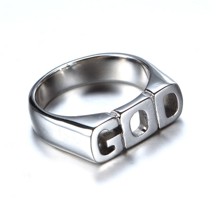 Men's Titanium Steel GOD Letter Ring – Geometric Electroplated Band