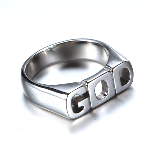 Men's Titanium Steel GOD Letter Ring – Geometric Electroplated Band