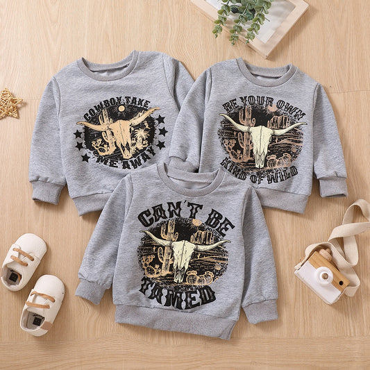 Children's Cotton Letter & Cow Print Sweatshirt | Kids Top