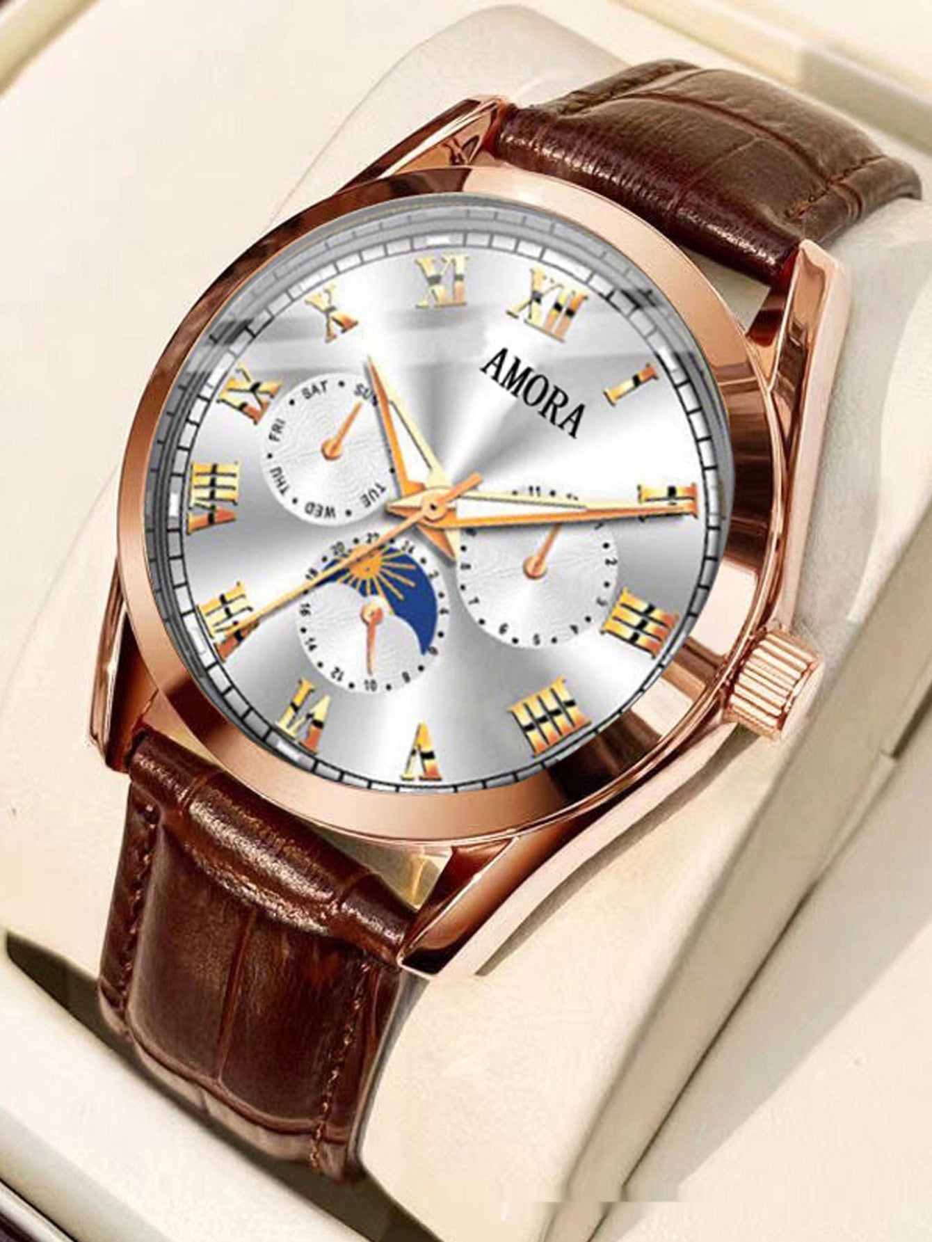 Men's Luminous Quartz Watch | Water Resistant | Black, Brown & White