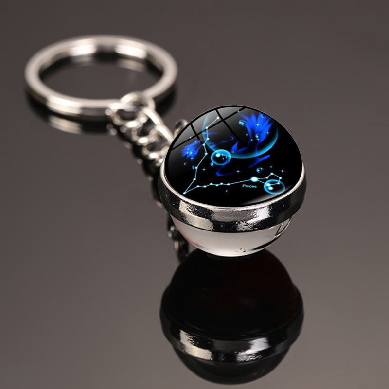 Zodiac Constellation Glass Dome Keychain | All 12 Star Signs