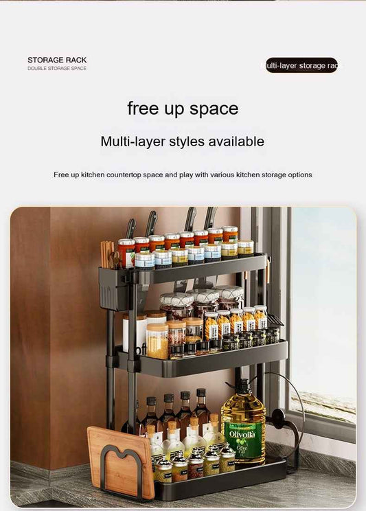 Multi-Layer Kitchen Storage Rack – Punch-Free Seasoning & Utensil Organiser