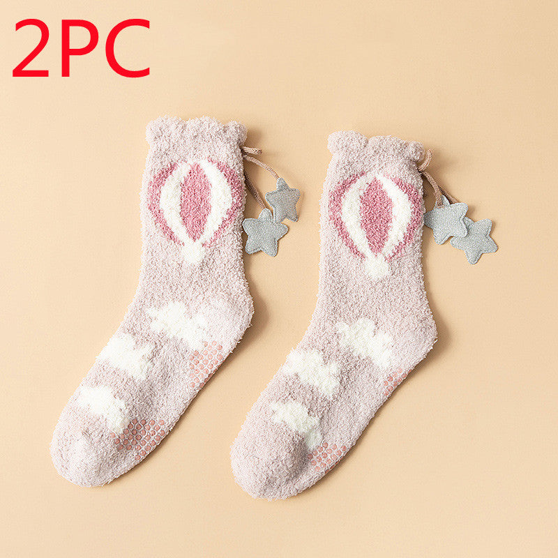 Women’s Japanese Coral Fleece Cartoon Socks Thick Winter 6 Designs