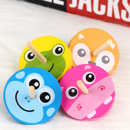 Wooden Spinning Top Gyroscope Toy | Rainbow & Cartoon Animal Designs
