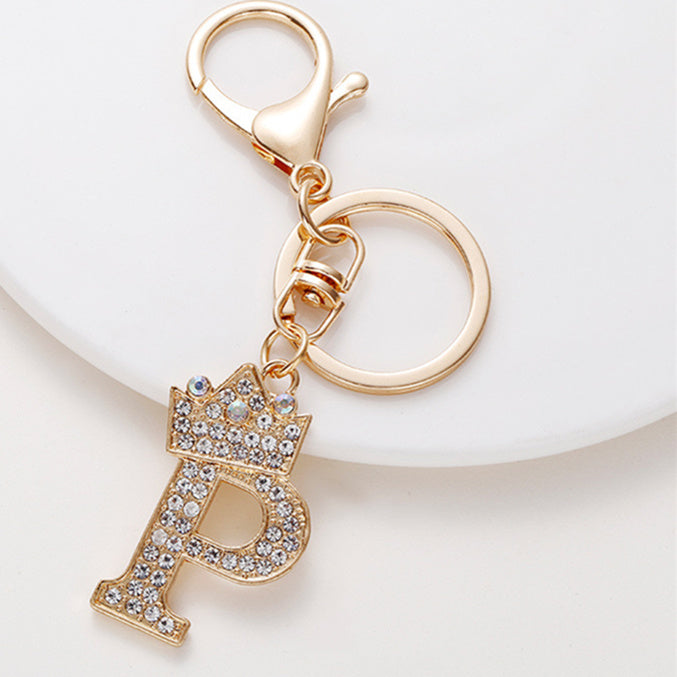 Crystal Crown Initial Letter Keychain A-Z