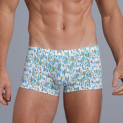 Men's Ice Silk Printed Boxer Shorts – Breathable Low-Rise Trunks