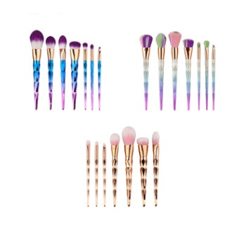 7-Piece Diamond Makeup Brush Set – Electroplated Handle, Nylon Hair