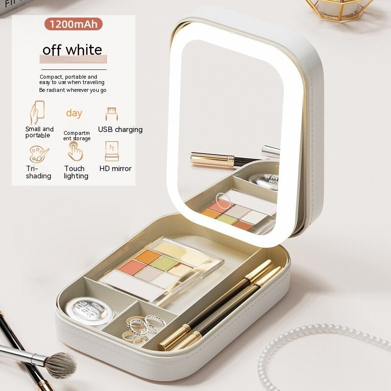 LED Makeup Mirror with Storage Box — Touch Dimmer, Adjustable Stand & Lipstick Organiser