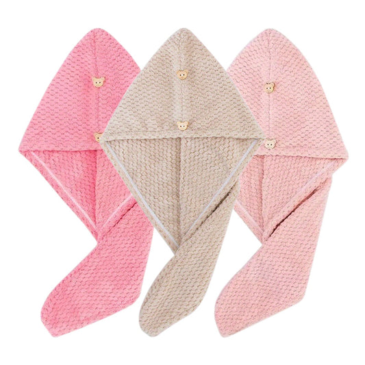 Microfibre Hair Drying Towel Cap 3-Pack | Fast-Absorbing