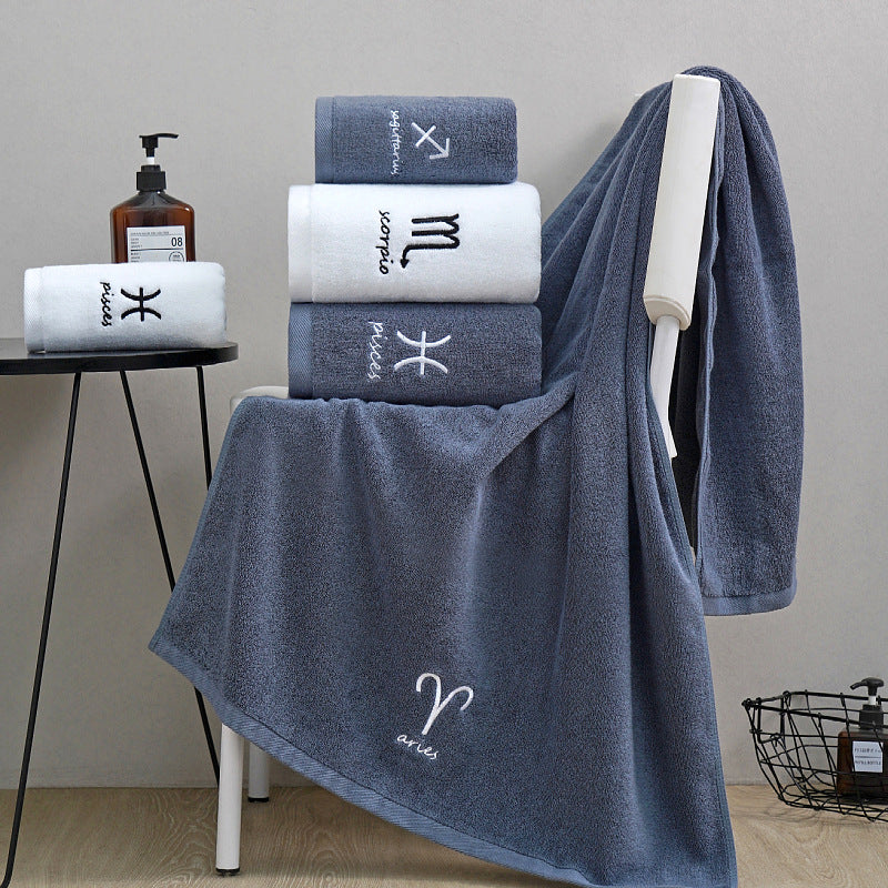 Zodiac Constellation Embroidered Cotton Towel