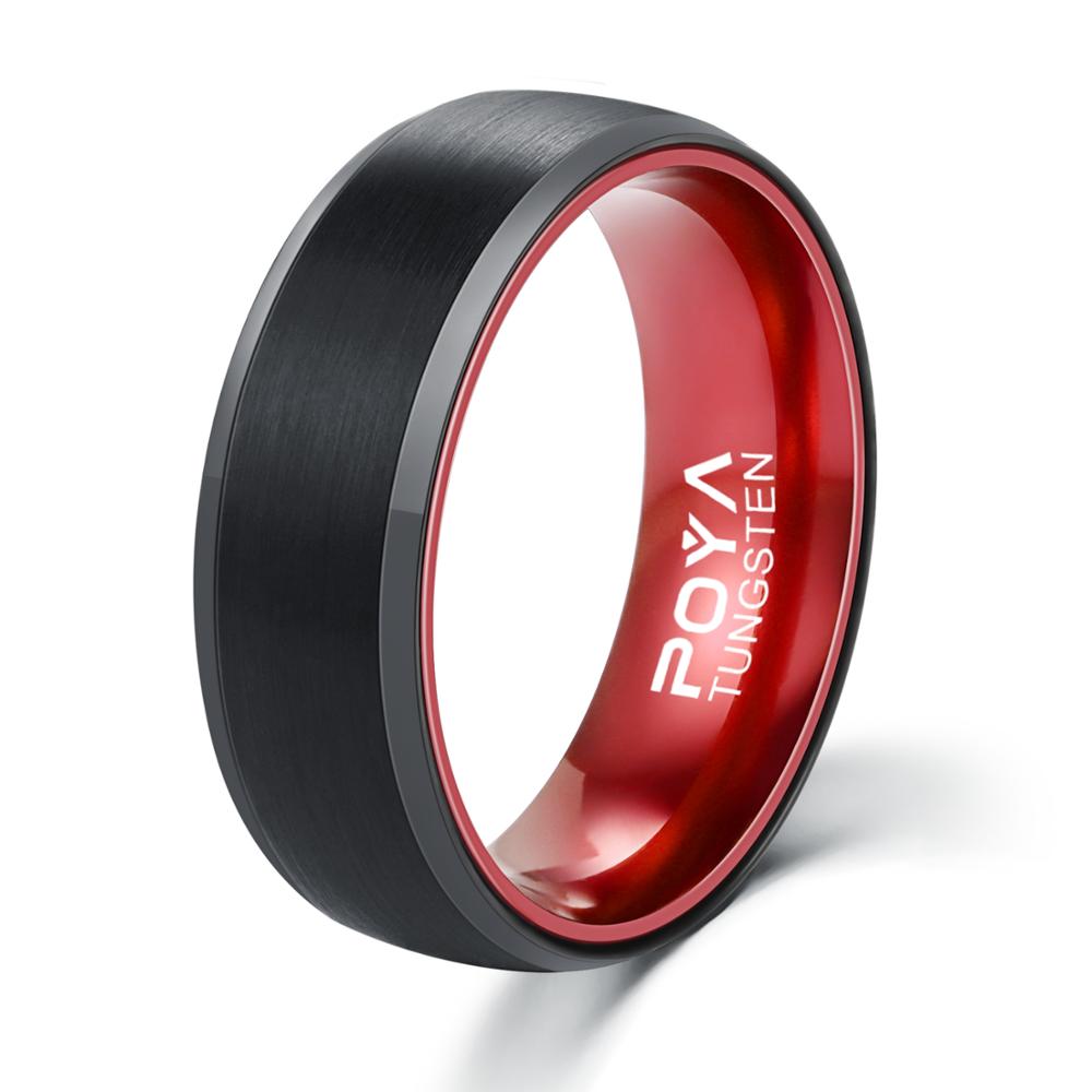 Men's Tungsten Steel Ring – Classic Geometric Band with Red Inner Lining