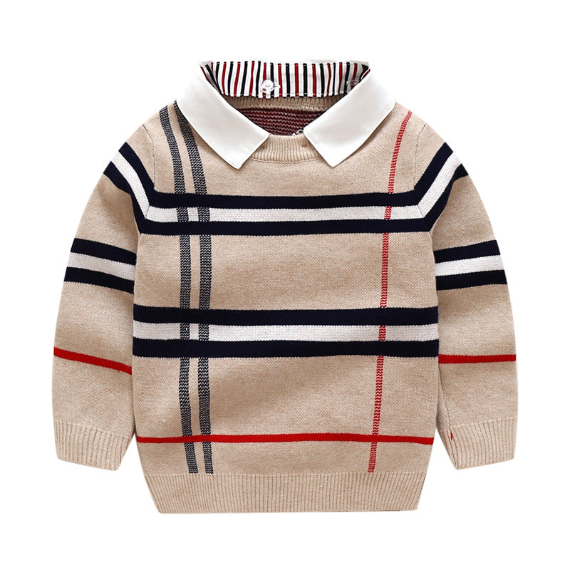 Boys' Plaid Jacquard Knit Sweater | Smart Kids Knitwear