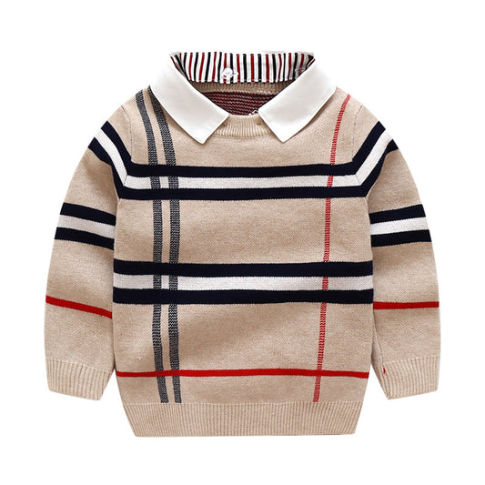 Boys' Plaid Jacquard Knit Sweater | Smart Kids Knitwear