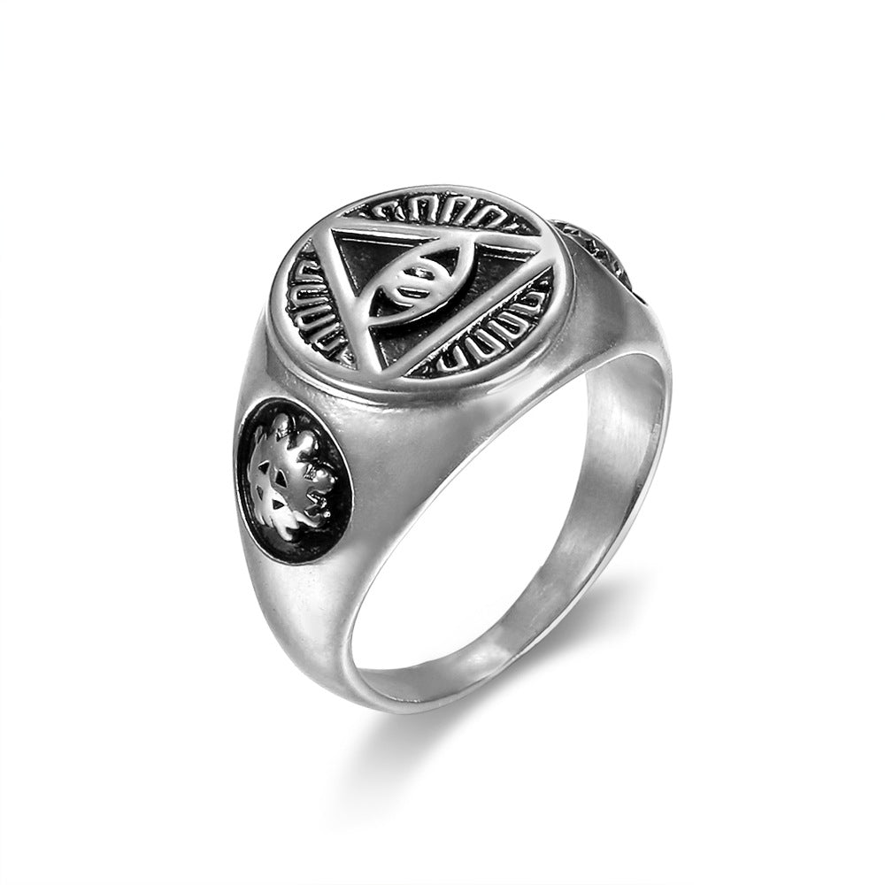 Unisex Titanium Steel All-Seeing Eye Ring – Vintage Mystic Band