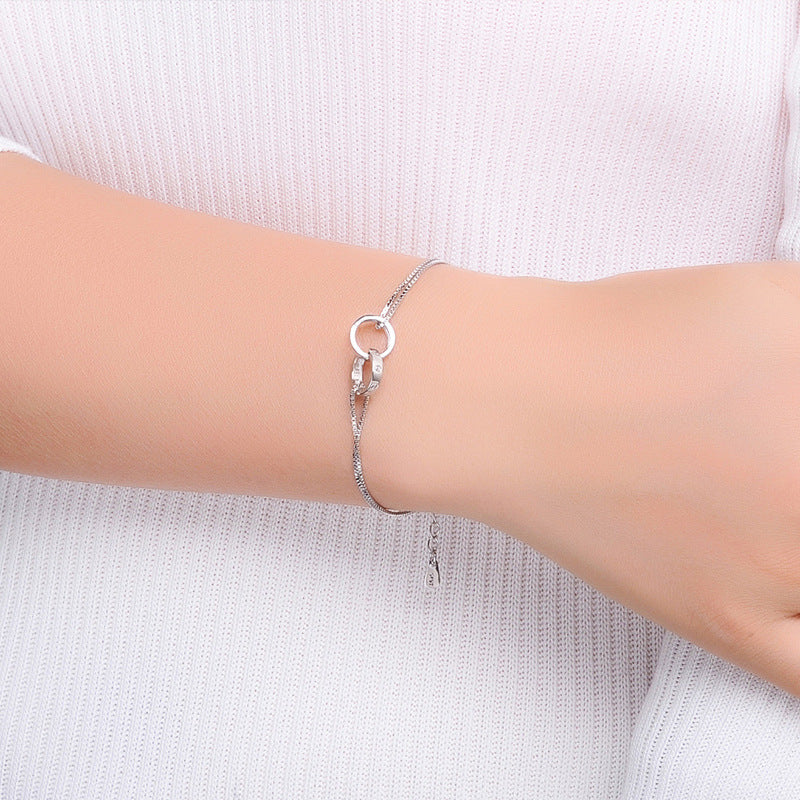 925 Sterling Silver Double Ring Chain Bracelet | Rose Gold & Silver