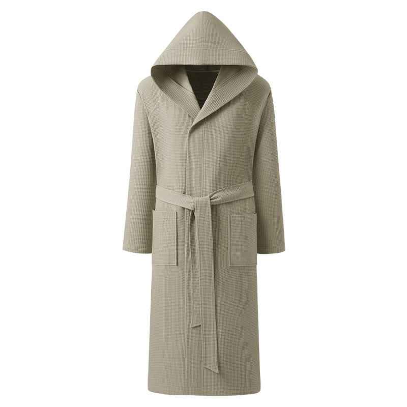 Men’s Cotton Waffle Weave Hooded Bathrobe – Soft Dressing Gown