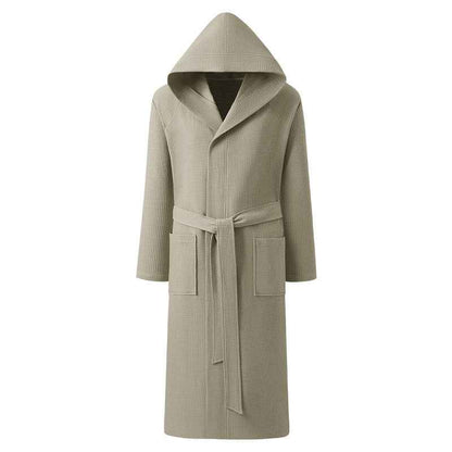 Men’s Cotton Waffle Weave Hooded Bathrobe – Soft Dressing Gown