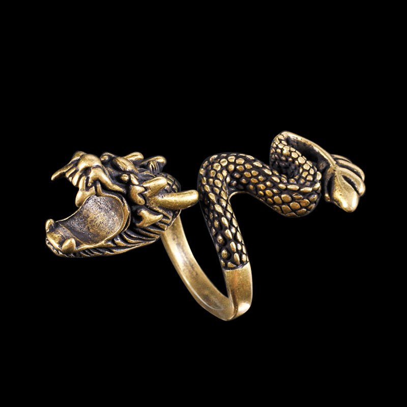 Men's Pure Copper Dragon Cigarette Holder Ring – Adjustable Finger Clip