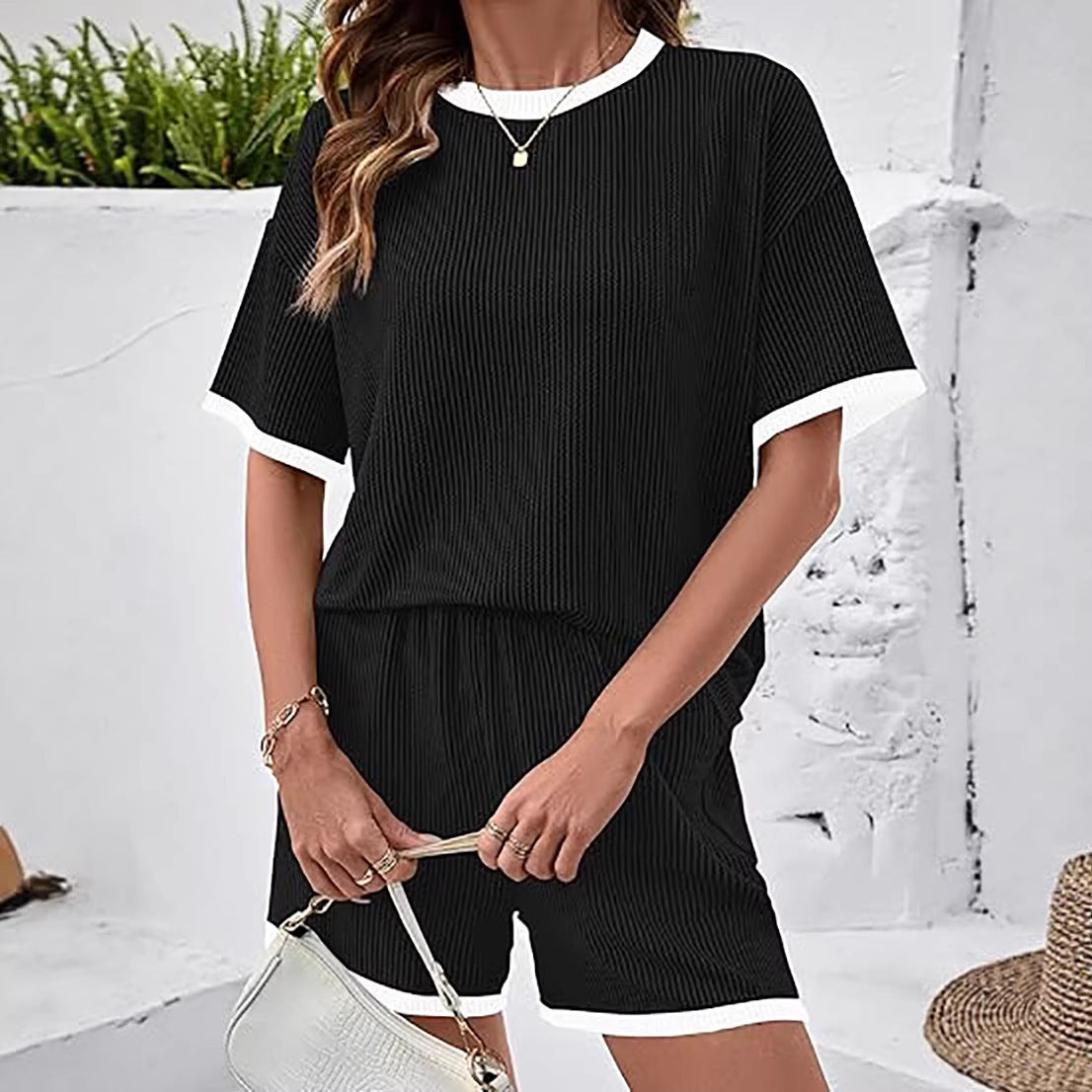 Women's Striped Casual Two-Piece Set — T-Shirt & Trousers