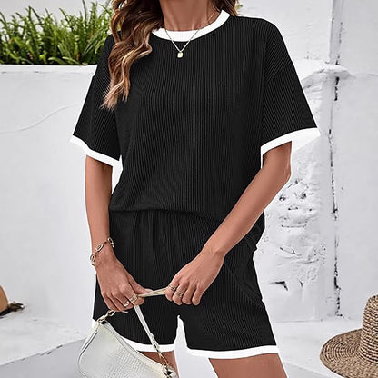 Women's Striped Casual Two-Piece Set — T-Shirt & Trousers