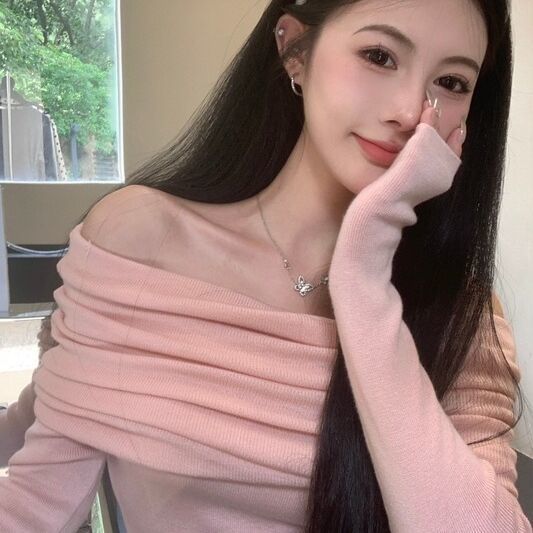 Women's Off-Shoulder Ribbed Knit Sweater Top | High-Elastic Clavicle Knitwear