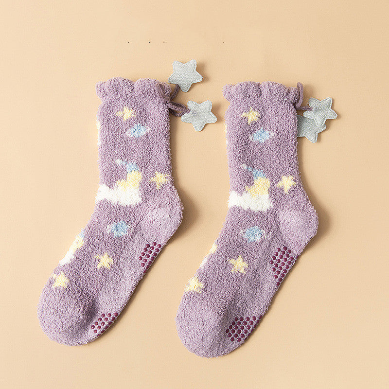 Women’s Japanese Coral Fleece Cartoon Socks Thick Winter 6 Designs