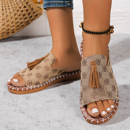 Women's Tassel Flat Sandals – Wide Fit
