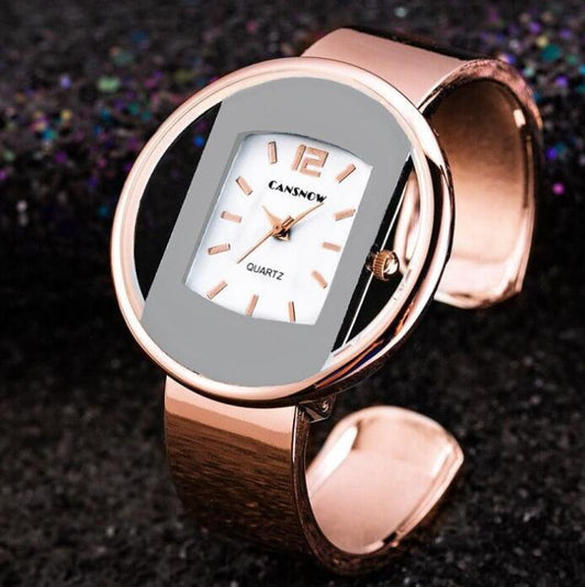 Women's Cuff Bangle Quartz Bracelet Watch | Adjustable Steel Band Dress Watch in 8 Finishes