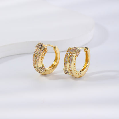 Round Zircon Pendant Ear Clips | Geometric Copper Electroplated Earrings