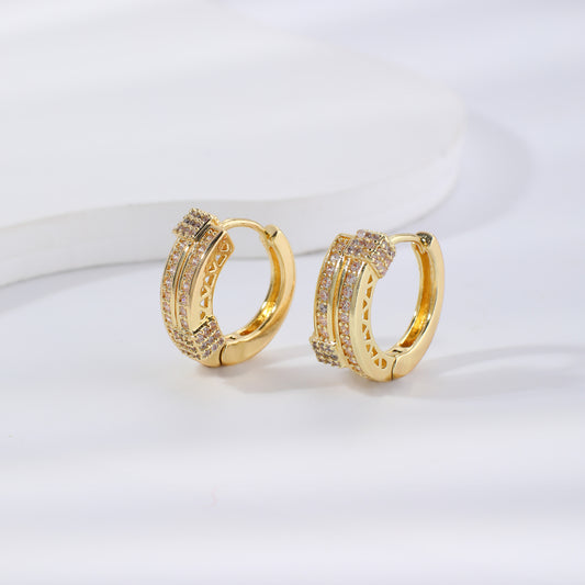 Round Zircon Pendant Ear Clips | Geometric Copper Electroplated Earrings