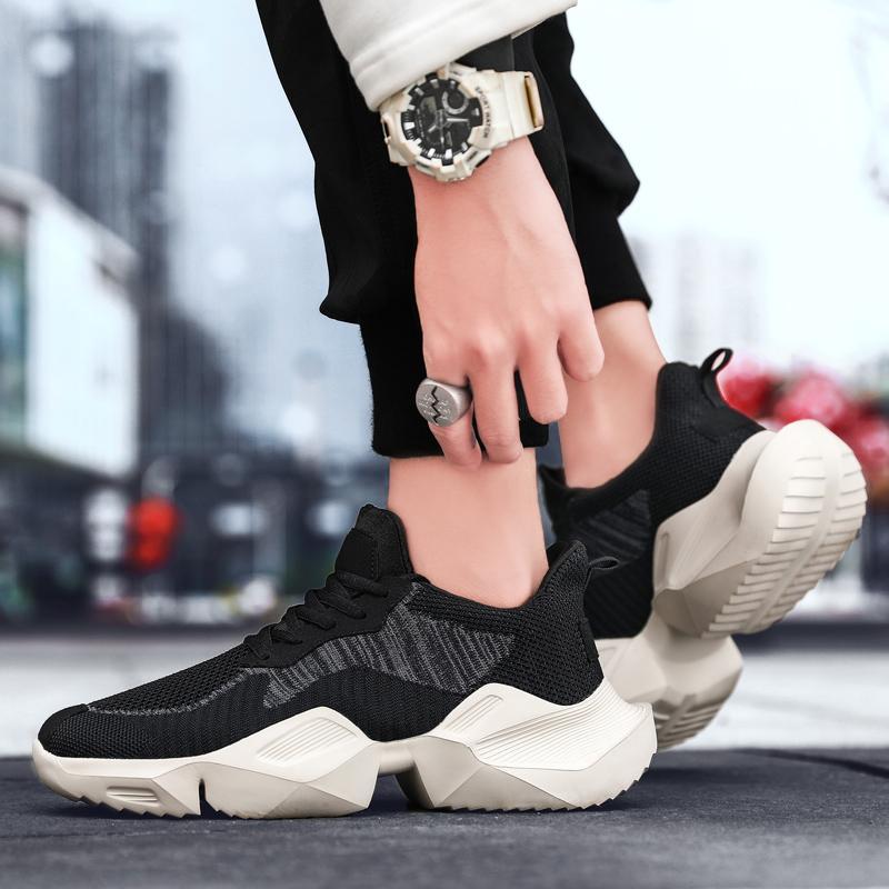Men's PU Casual Running Shoes | Sports Trainers | Black & Khaki | EU 39-45