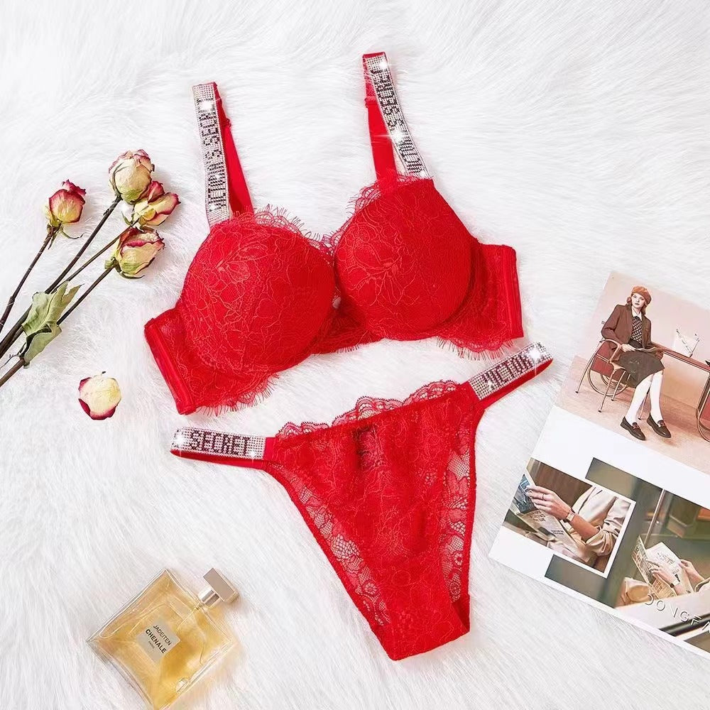 Lace Rhinestone 3/4 Cup Bra and Knicker Set | 4 Colours
