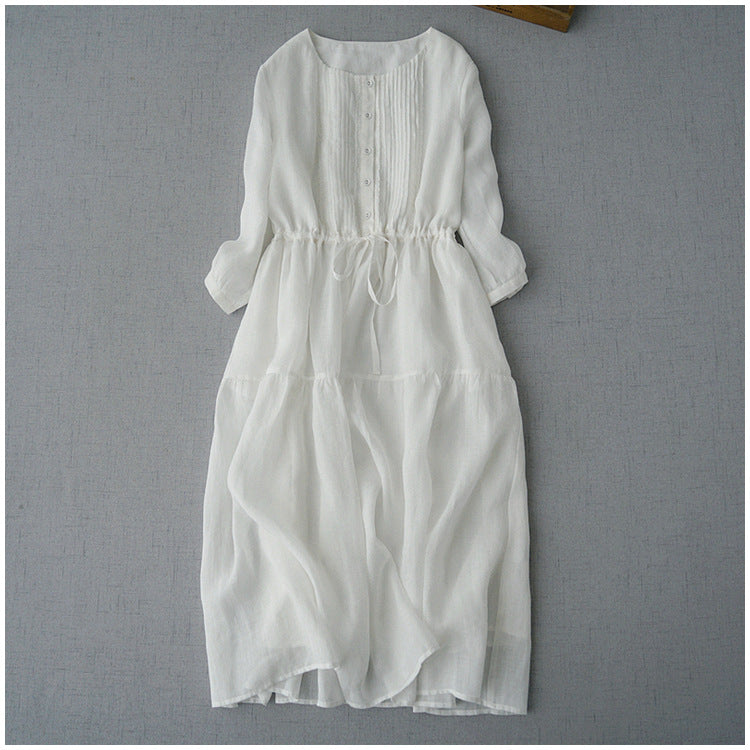 Women's Ramie Patchwork Mid-Length Fairy Dress