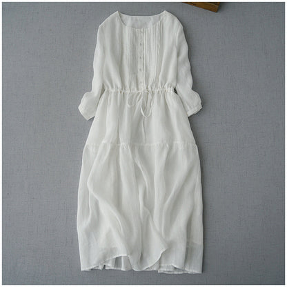 Women's Ramie Patchwork Mid-Length Fairy Dress