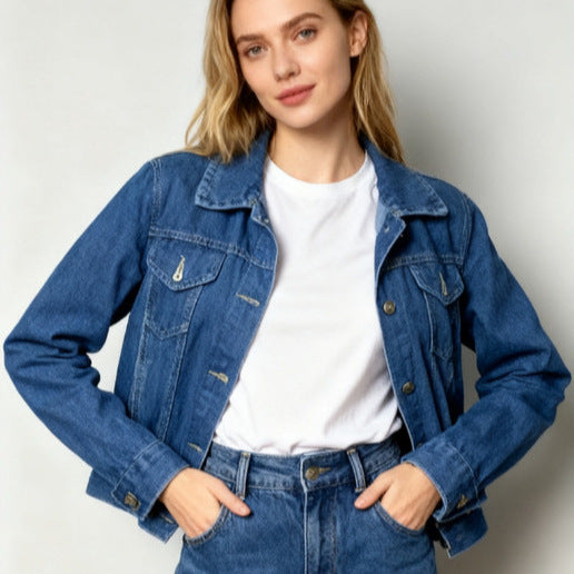 Women's Slim Fit Washed Denim Jacket – Blue | Sizes S–2XL