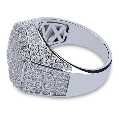 Men's Hip Hop Micro Pavé CZ Square Ring – Gold & Silver Iced Out Band