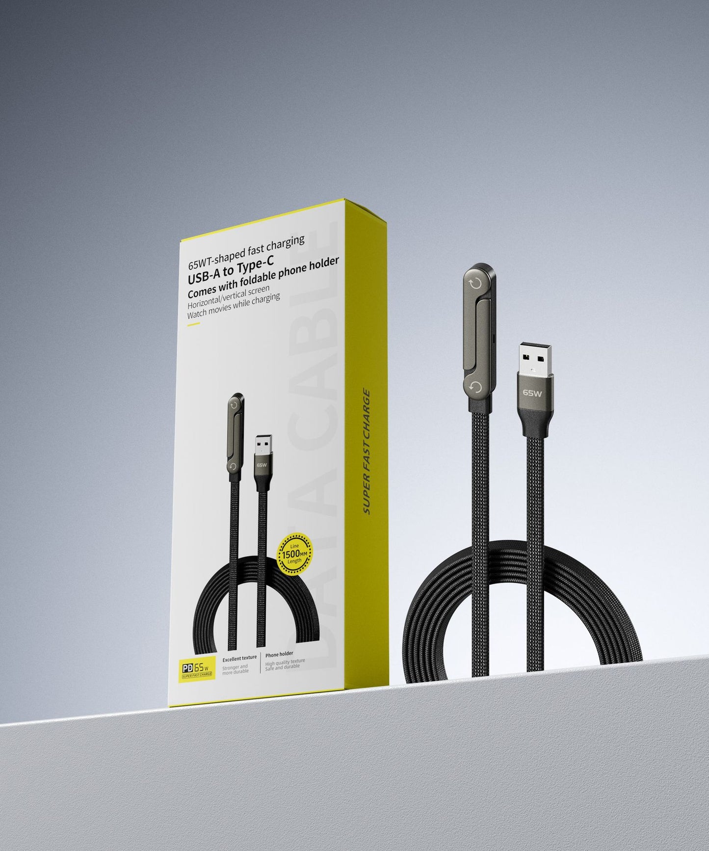 2-in-1 Fast Charging Cable with Foldable Stand | 30W / 65W / 240W | Type-C