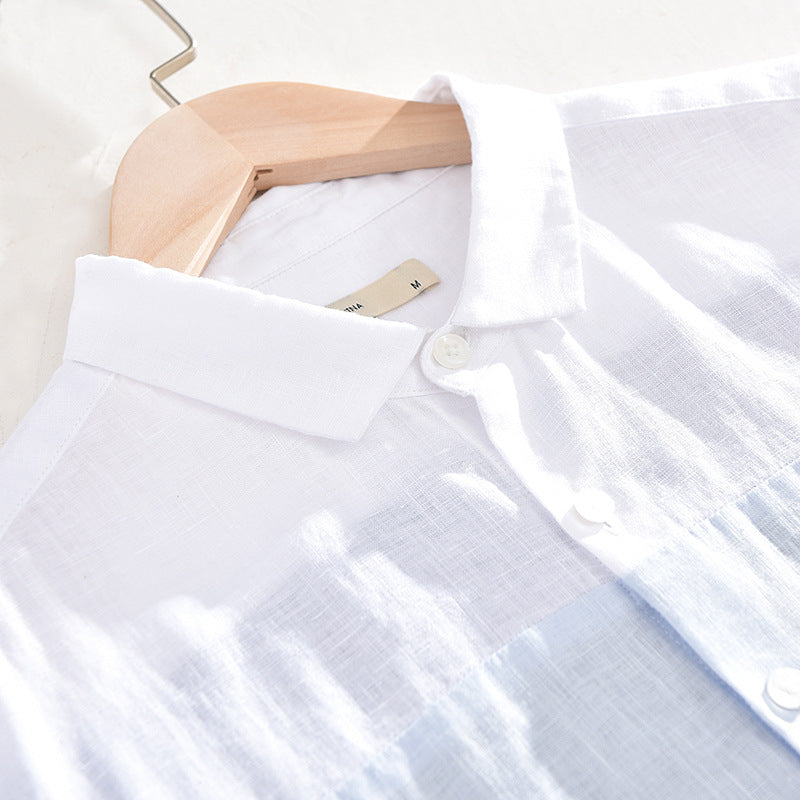 Men's Patchwork Linen Shirt | Loose Fit Short Sleeve | Sizes M–3XL