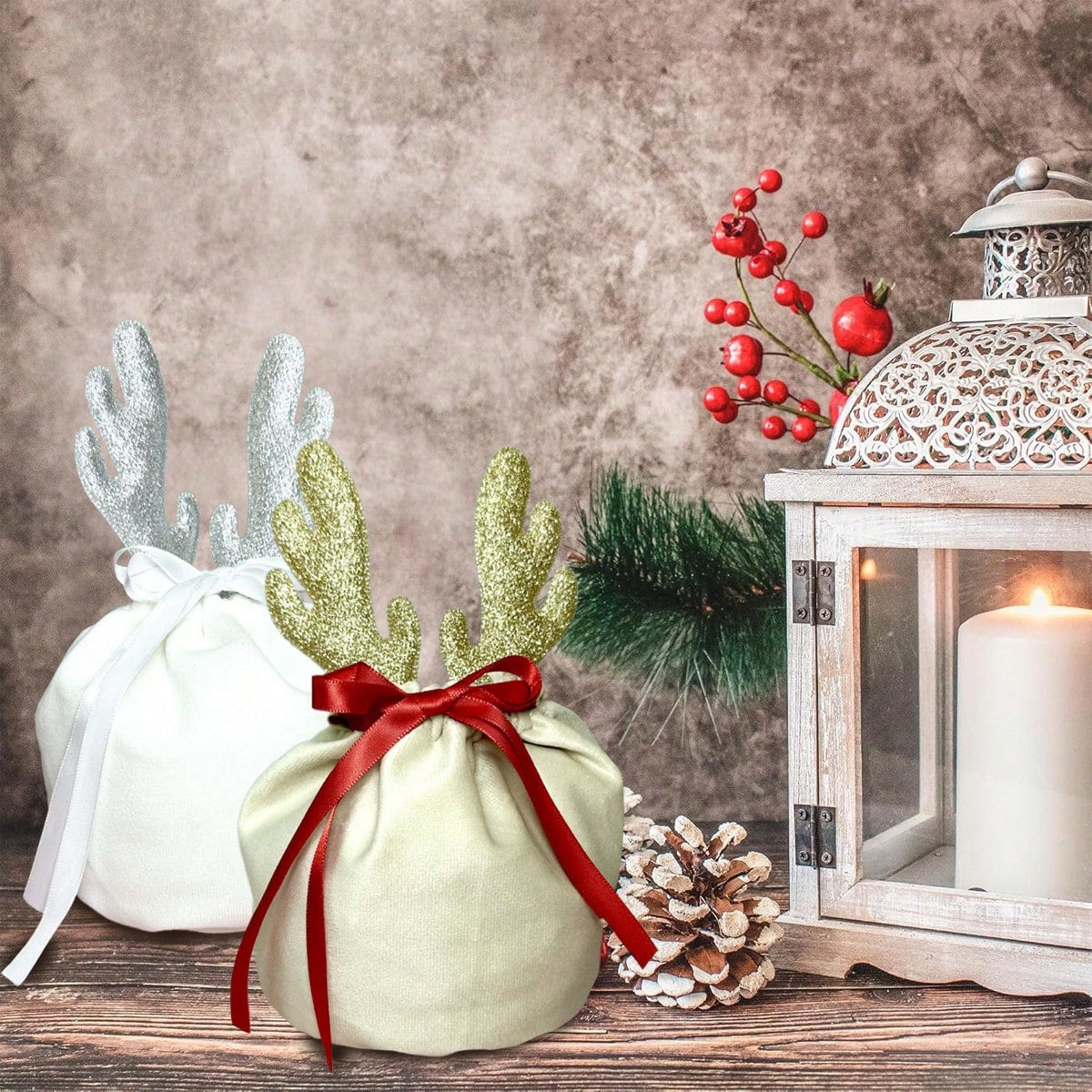 Christmas Velvet Drawstring Gift Pouches | Pack of 5