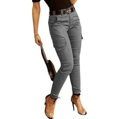 Women's Low-Rise Cargo Trousers with Pockets | Slim Fit | 5 Colours | S-2XL