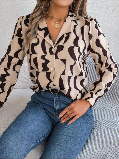 Women's Colour Block Long Sleeve Shirt | Notched Lapel