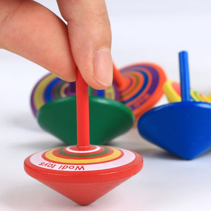 Wooden Spinning Top Gyroscope Toy | Rainbow & Cartoon Animal Designs
