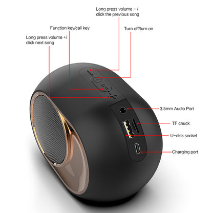 Portable Bluetooth Speaker with Subwoofer Bass