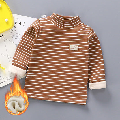 Children's Stripe Velvet-Lined Thermal Base Layer Top | High Collar Boys & Girls