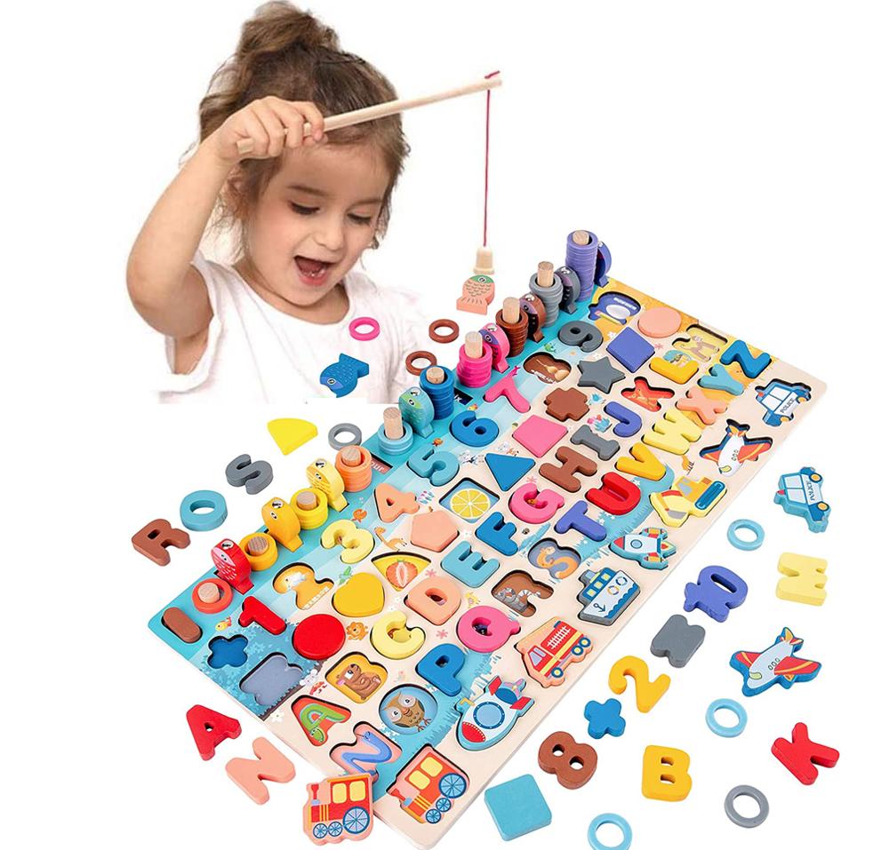 Montessori Wooden Math & Fishing Board Toy