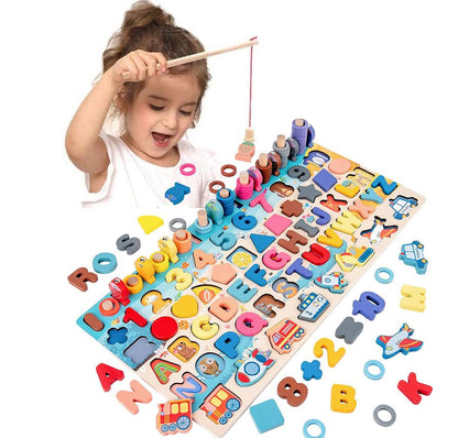 Montessori Wooden Math & Fishing Board Toy